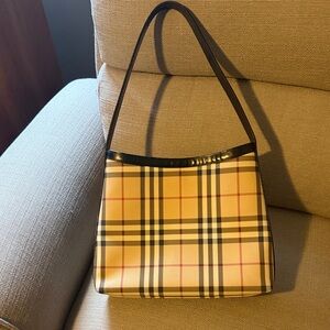 Burberry Tan and Black Check Shoulder Bag